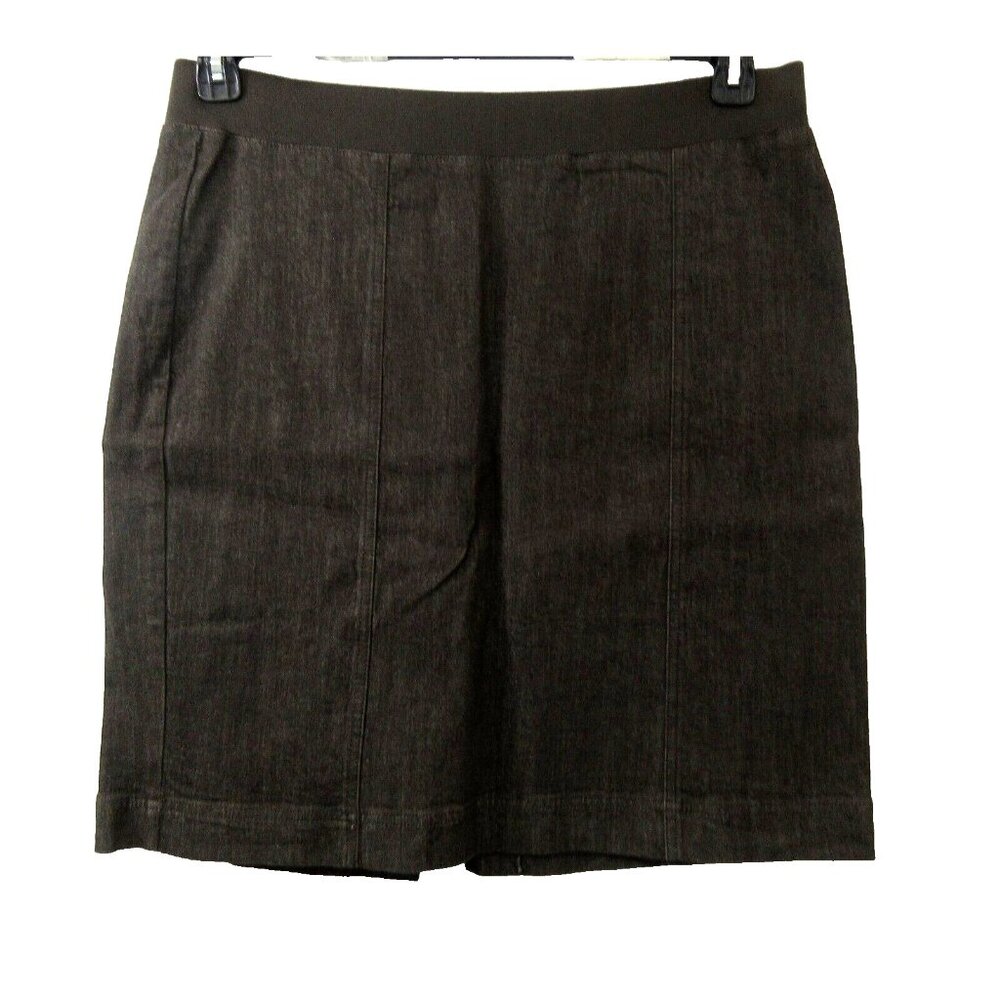Avenue Jeans Skirt Sz 16 Brown Denim Pull On Stretch Kick Pleat Knee Length NEW